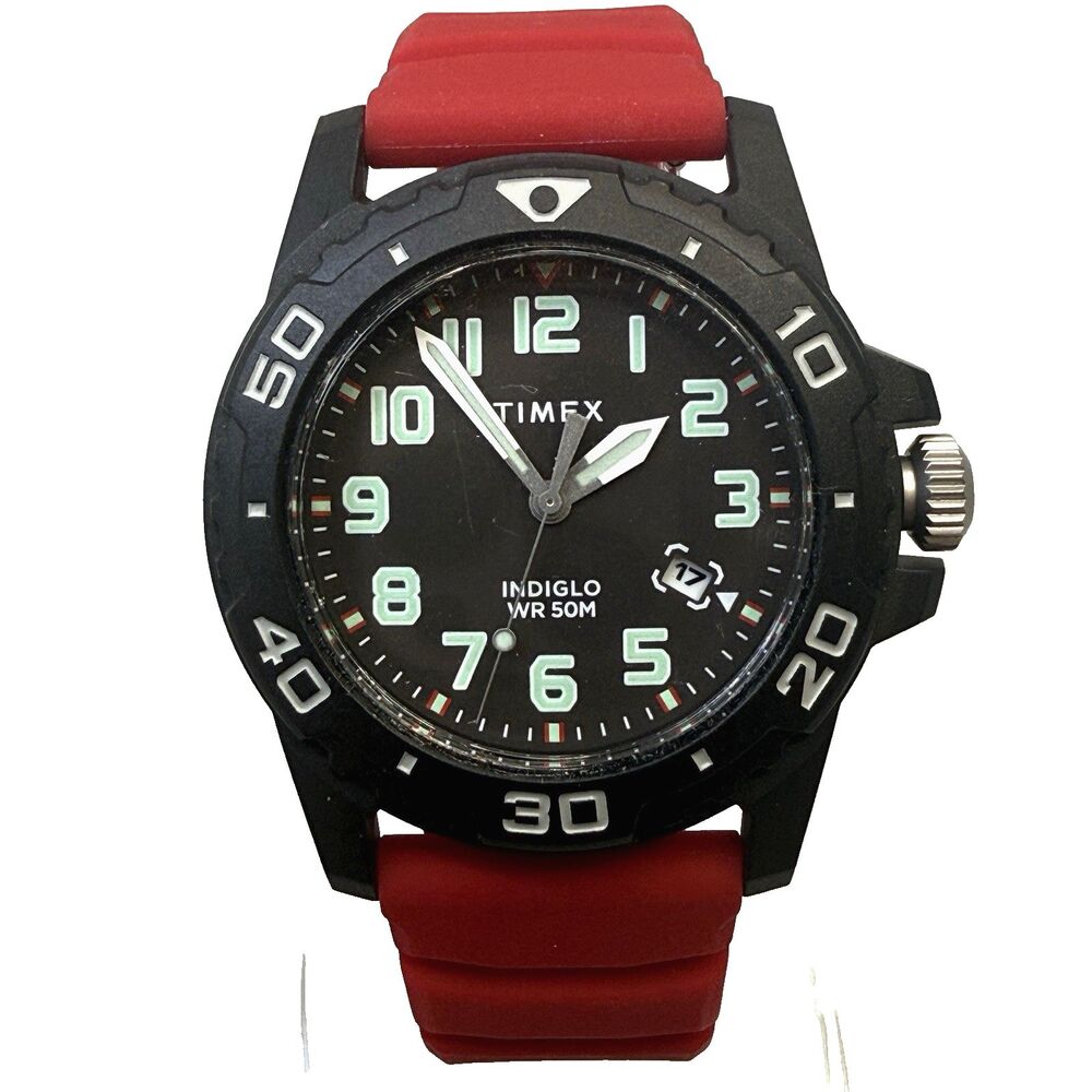 Timex Main Street Indiglo Mens Black Dial Diver Style Watch Resin Case NEW